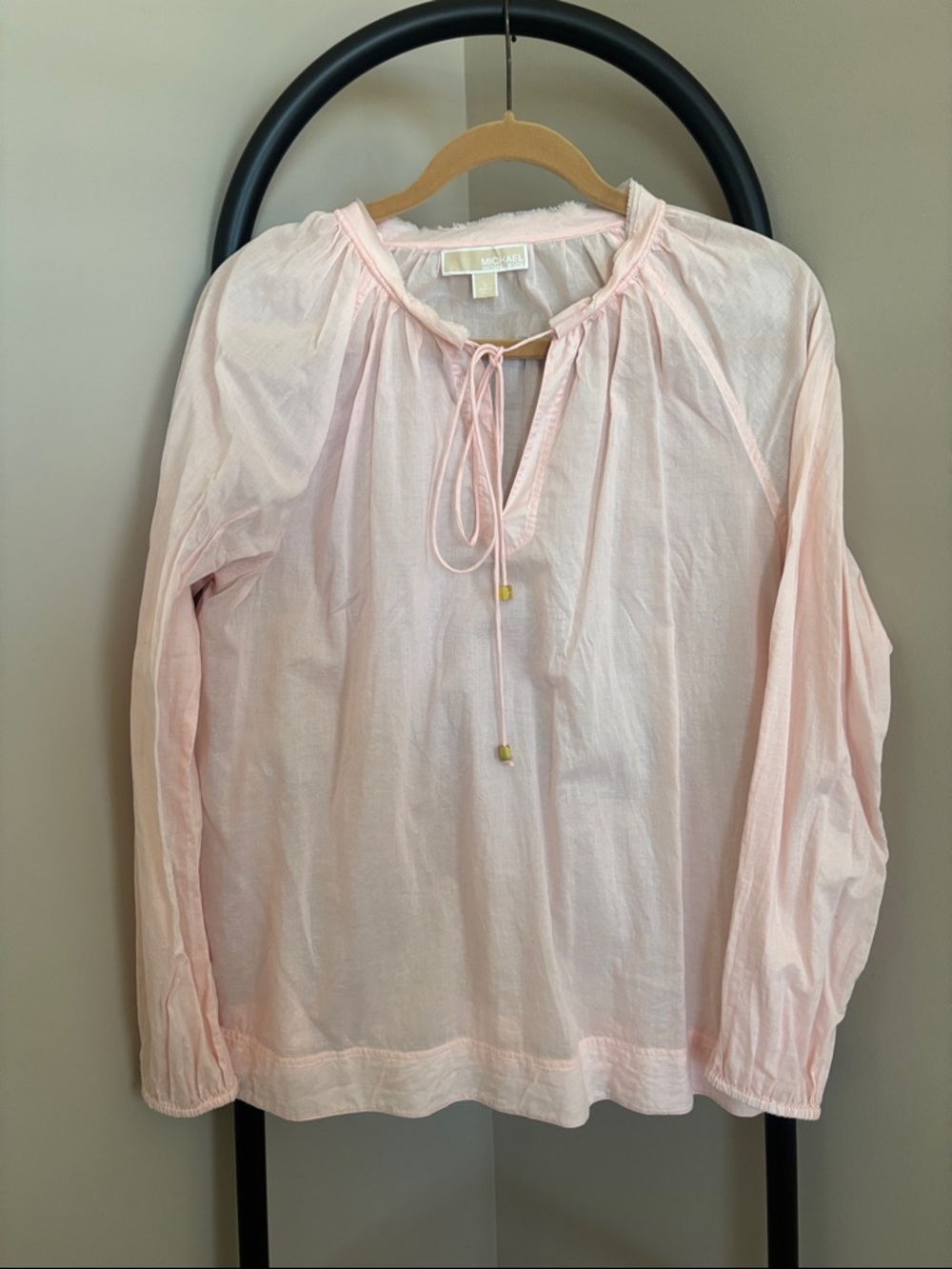 MICHAEL Michael Kors Light Pink Tie-Neck Peasant Blouse